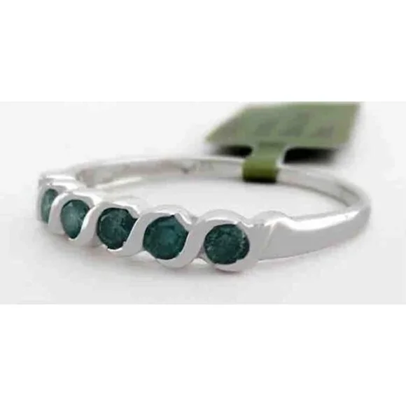 Genuine 0.30 Cts Blue Zircon Ring 10K White Gold